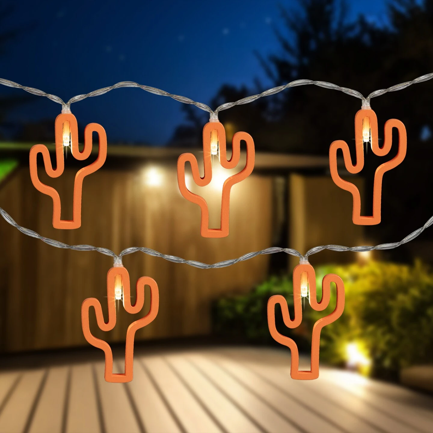 Northlight LED Cactus Patio Light Set - Orange - 4' Clear Wire - 10ct 4 Northlight LED Cactus Patio Light Set - Orange - 4' Clear Wire - 10ct - Image 2