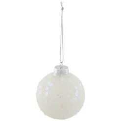 Northlight Frosted Sequined Christmas Ball Glass Ornaments - 2.75" (70mm) - White - 4ct -Northlight 511213510545104