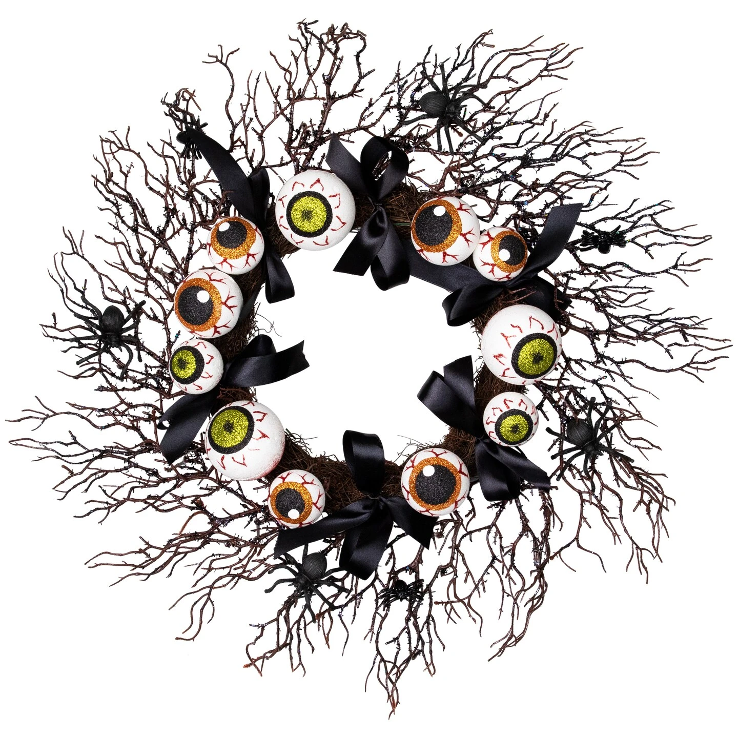 Northlight Eyeballs And Spiders Halloween Twig Wreath - 24" - Unlit Black 5 Northlight Eyeballs And Spiders Halloween Twig Wreath - 24" - Unlit Black - Image 3