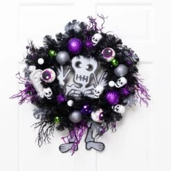Northlight Purple And Black Spooky Skeleton Pine Halloween Wreath, 24-Inch, Unlit 11 Northlight Purple And Black Spooky Skeleton Pine Halloween Wreath, 24-Inch, Unlit -Northlight 511824408523184 1