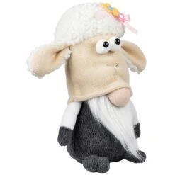 Northlight Plush Springtime Floral Sheep Gnome Easter Decoration - 9" - Gray And White -Northlight 512648510935856