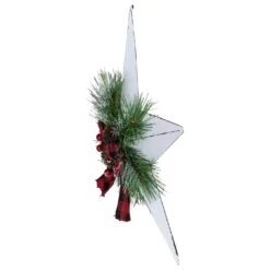 Northlight 17" White 5 Point Christmas Star With Plaid Ribbon With Artificial Pine -Northlight 514936564237536