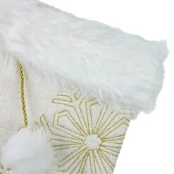 Northlight 20" Cream With Gold Snowflakes Christmas Stocking With Faux Fur Cuff White -Northlight 514936648123616