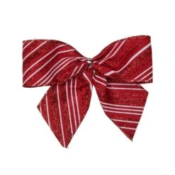 Northlight Glitter Striped 2-Loop Christmas Bow Decorations - 5.5" - Red - Pack Of 6 -Northlight 514936719426784