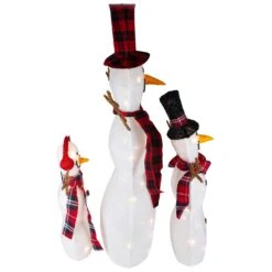 Northlight Lighted Tinsel Snowmen Family Christmas Outdoor Decorations - Clear Lights - Set Of 3 White -Northlight 514937369740512