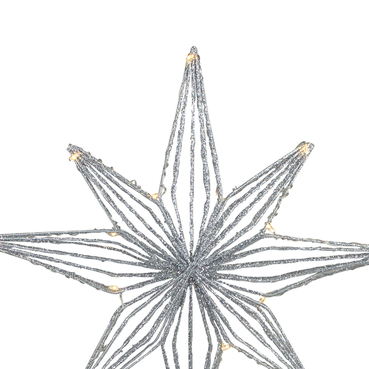 Northlight 13.75" LED Lighted B/O Silver Glittered Geometric Star Christmas Tree Topper - Warm White Lights 6 Northlight 13.75" LED Lighted B/O Silver Glittered Geometric Star Christmas Tree Topper - Warm White Lights - Image 4