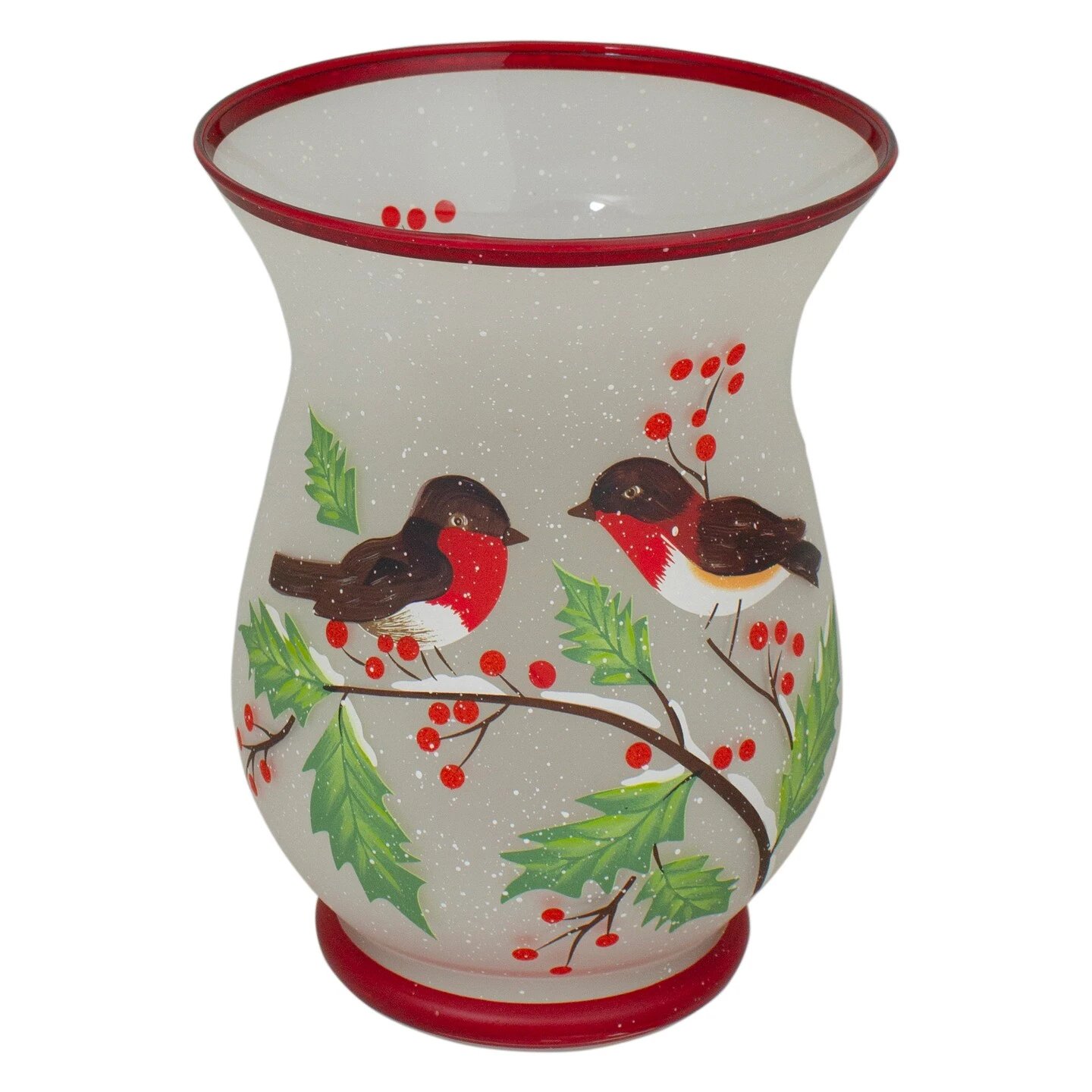 Northlight 8" Hand Painted Finches And Pine Glass Christmas Candle Holder White 6 Northlight 8" Hand Painted Finches And Pine Glass Christmas Candle Holder White - Image 4