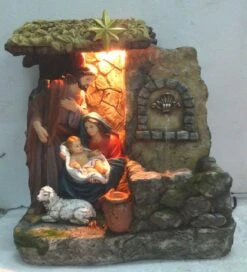 Northlight 14" Brown And Gray Holy Family Religious Nativity Fountain With Lamp Tabletop Christmas Decoration -Northlight 514938568787168