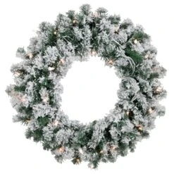 Northlight Pre-Lit Flocked Snow White Artificial Christmas Wreath, 24-Inch, Clear Lights -Northlight 5188175449845260960 1