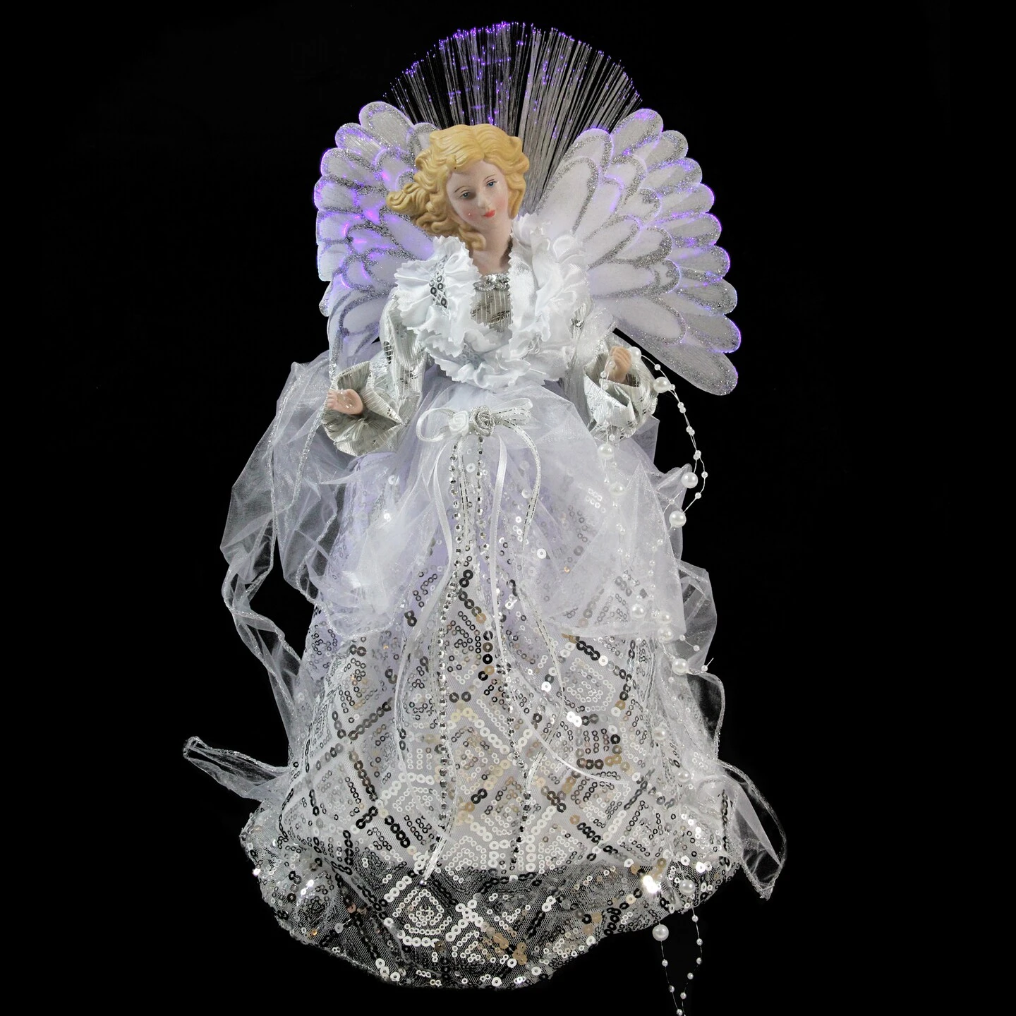 Northlight 16" White And Silver Lighted Angel Sequined Gown Christmas Tree Topper 5 Northlight 16" White And Silver Lighted Angel Sequined Gown Christmas Tree Topper - Image 3