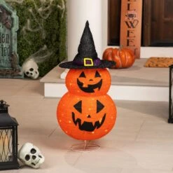 Northlight LED Lighted Jack-O-Lanterns In Witch's Hat Outdoor Halloween Decoration - 34" Orange -Northlight 522821379676080