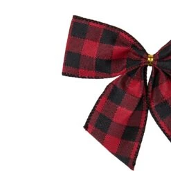 Northlight Buffalo Plaid And Burlap 2-Loop Christmas Bow Decorations - 5.5" - Pack Of 6 Red -Northlight 524273844110560