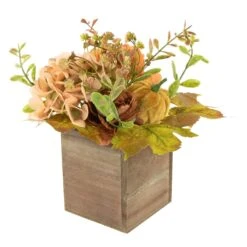 Northlight Floral And Pumpkin Wooden Box Fall Harvest Decoration - 10" X 8" - Orange And Brown -Northlight 524274062214368