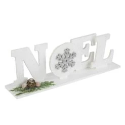 Northlight Noel And Snowflake Christmas Sign With Pinecone Holly - 10.25" - White And Silver -Northlight 524274481841376