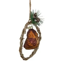 Northlight Glittered Owl In A Twig Wreath Glass Christmas Ornament - 5.25" -Brown -Northlight 524275265979616