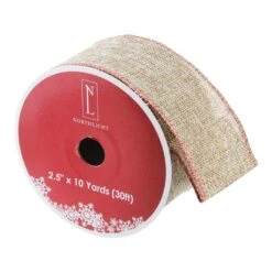 Northlight Pack Of 12 Beige And Red Trim Wired Christmas Craft Ribbons - 2.5" X 120 Yards -Northlight 524275324372192