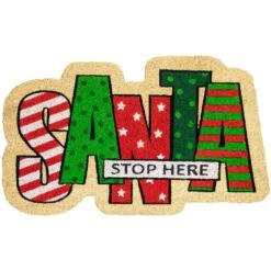 Northlight Red And Green "Santa Stop Here" Outdoor Christmas Doormat 18" X 30"