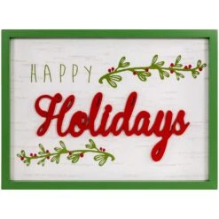 Northlight 15.75" Framed "Happy Holidays" Christmas Wooden Wall Sign White