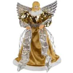 Northlight 12" Metallic Bronze And Silver Sequined Angel Christmas Tree Topper, Unlit 11 Northlight 12" Metallic Bronze And Silver Sequined Angel Christmas Tree Topper, Unlit -Northlight 534977618413920 1