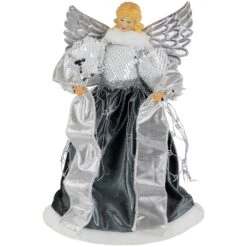 Northlight Sequined Angel With Wings Christmas Tree Topper Unlit - 12" Gray