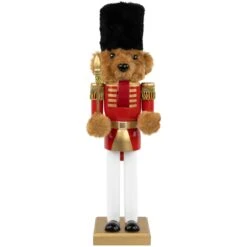 Northlight Plush Teddy Bear Soldier Christmas Nutcracker - 14" - Red And Gold