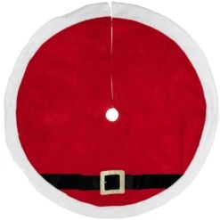 Northlight 48" Red And White Velveteen Santa Claus Belt Buckle Christmas Tree Skirt -Northlight 534978943876704