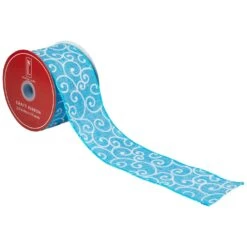 Northlight Swirl Wired Spring Craft Ribbon - 2.5" X 10 Yards - Blue And White -Northlight 536489255862064