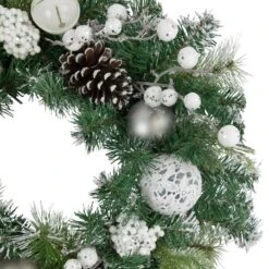 Northlight Green Pine Frosted Artificial Christmas Wreath With Laced Ornaments, 24-Inch, Unlit -Northlight 543820324160736