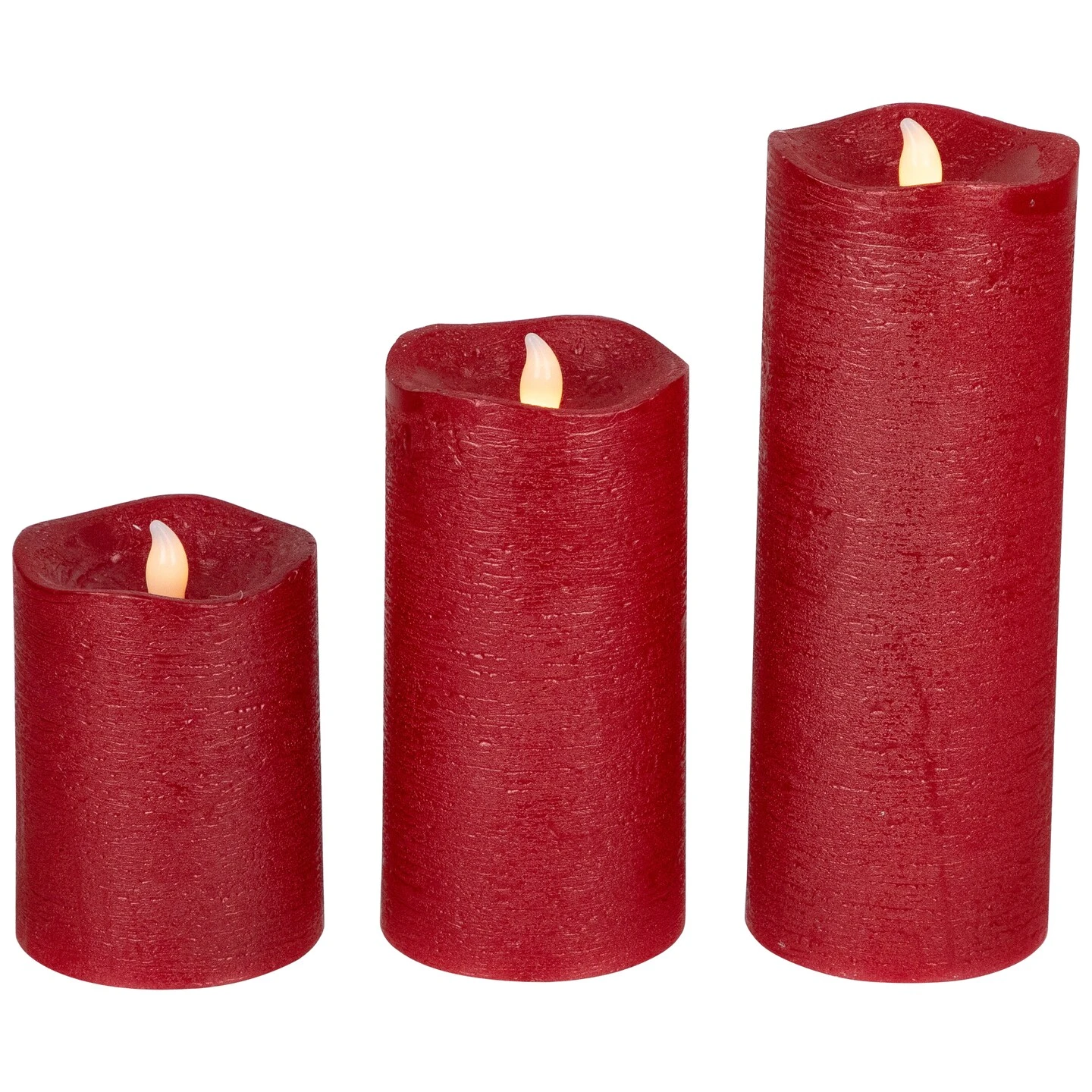Northlight LED Flickering Flameless Textured Wax Pillar Candles - 8" - Red - Set Of 3 7 Northlight LED Flickering Flameless Textured Wax Pillar Candles - 8" - Red - Set Of 3 - Image 5