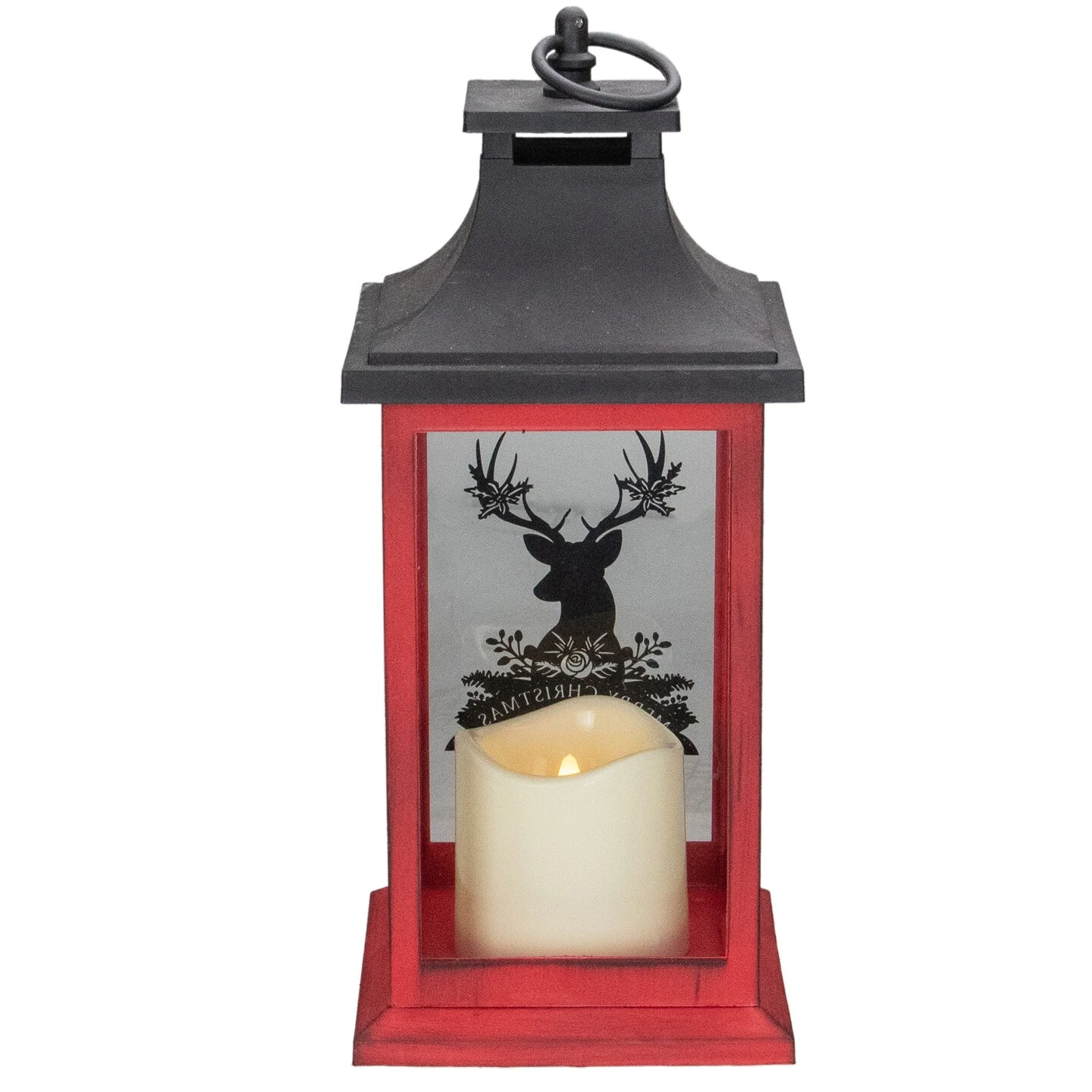 Northlight LED Candle With Deer "Merry Christmas" Lantern - 12" - Red And Black 6 Northlight LED Candle With Deer "Merry Christmas" Lantern - 12" - Red And Black - Image 4
