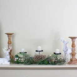 Northlight Frosted Long Needle Pine And Berries Christmas Triple Candle Holder - 24" Gold -Northlight 543821098009824