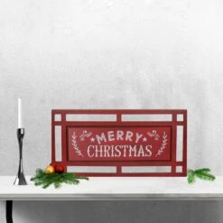 Northlight Carved "Merry Christmas " Wooden Rectangular Wall Sign - 24” - Red And White -Northlight 543821158827232