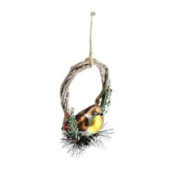 Northlight 4" Brown Bird Sitting In A Twig Wreath Christmas Ornament -Northlight 543821236421856