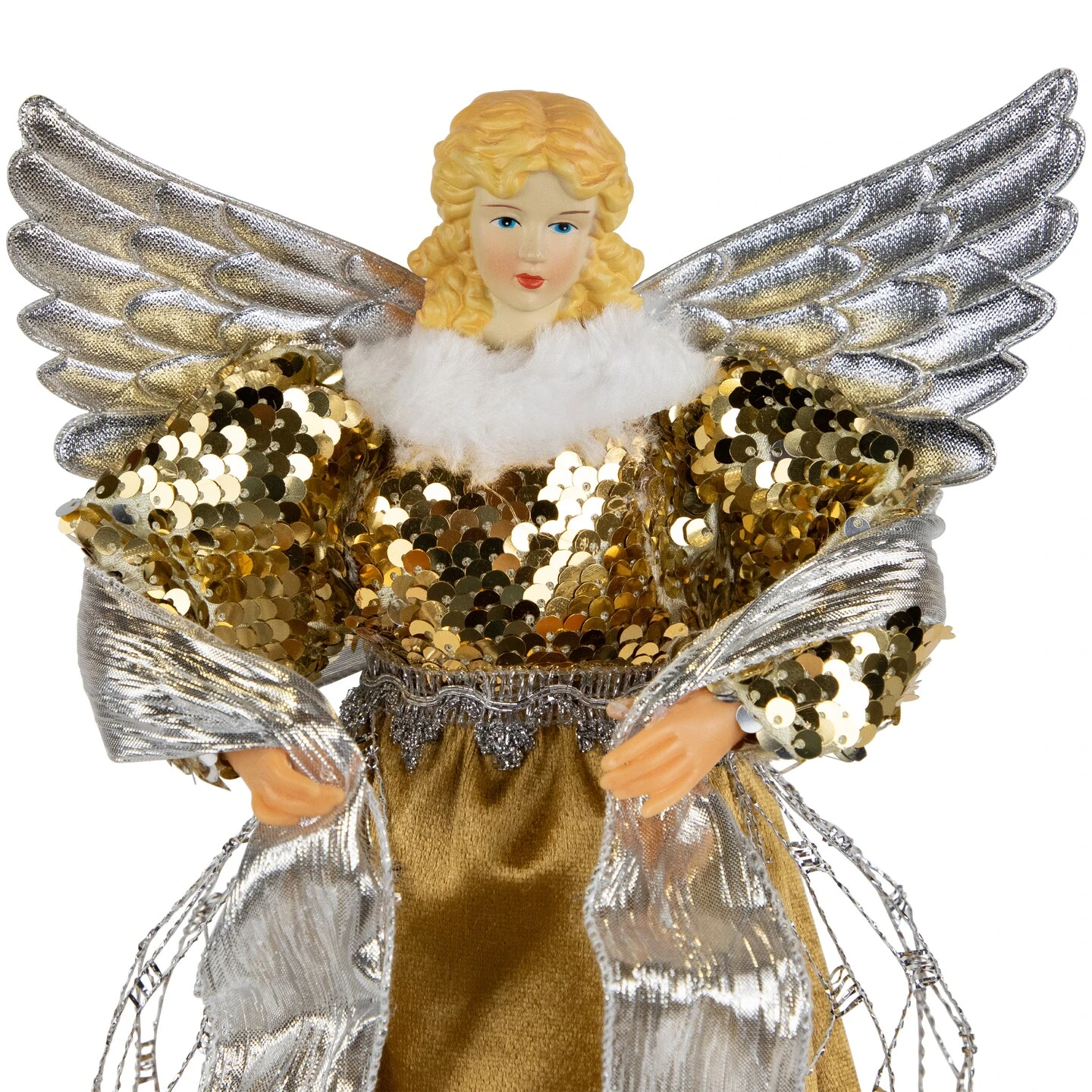 Northlight 12" Metallic Bronze And Silver Sequined Angel Christmas Tree Topper, Unlit 9 Northlight 12" Metallic Bronze And Silver Sequined Angel Christmas Tree Topper, Unlit - Image 7