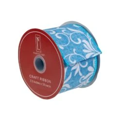 Northlight Blue With White Floral Design Wired Craft Ribbon 2.5" X 10 Yards -Northlight 543821515343072