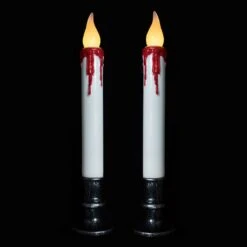 Northlight LED With Timer Dripping Blood Halloween Taper Candles - 9" - Set Of 2 White -Northlight 543821892830432