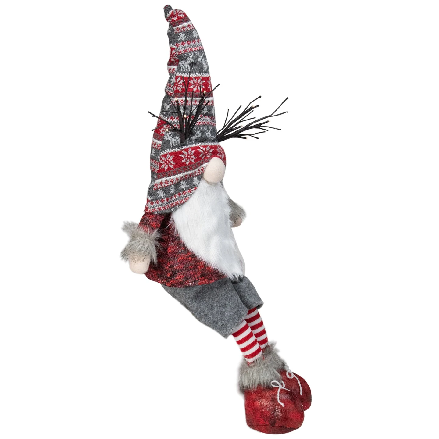 Northlight LED Christmas Gnome With Antlers And Dangling Legs - 30" - Gray And Red 6 Northlight LED Christmas Gnome With Antlers And Dangling Legs - 30" - Gray And Red - Image 4