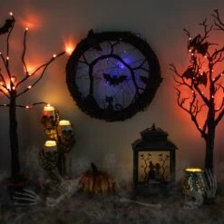 Northlight LED Lighted Black Twig Halloween Wreath With Bats - 13" - Purple Lights 17 Northlight LED Lighted Black Twig Halloween Wreath With Bats - 13" - Purple Lights -Northlight 543822010001632 2