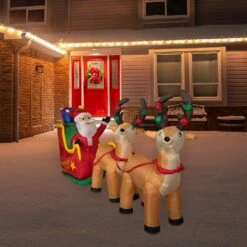 Northlight Inflatable Santa's Sleigh And Reindeer Outdoor Christmas Decoration - 8' Red -Northlight 549369199948256