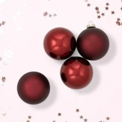 Northlight 2-Finish Glass Christmas Ball Ornaments - 4" (100mm) - Burgundy - 4ct Red -Northlight 551408366606352