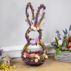 Northlight Floral Grapevine Bunny Shaped Easter Basket Decoration - 21" Purple -Northlight 551408454383632