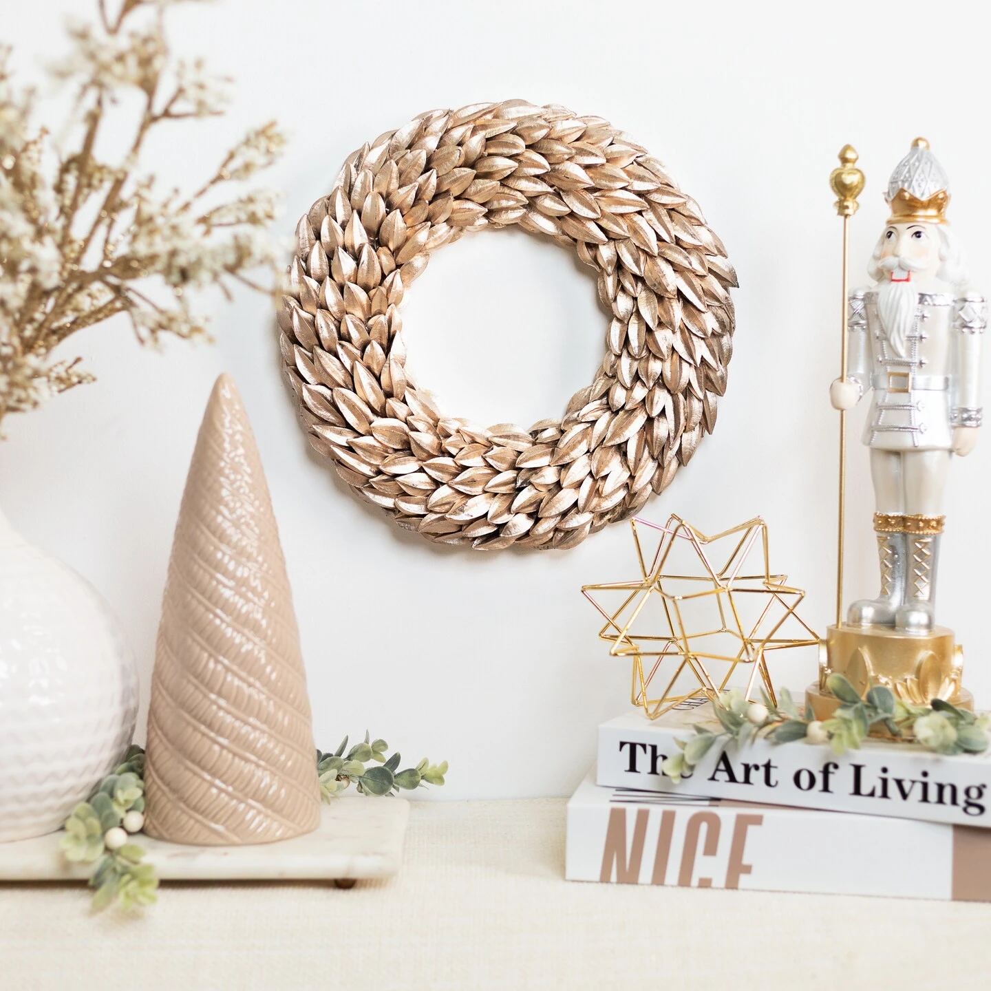 Northlight Champagne Gold Budding Leaves Glitter Christmas Wreath - 12" - Unlit 6 Northlight Champagne Gold Budding Leaves Glitter Christmas Wreath - 12" - Unlit - Image 4