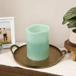 Northlight Flameless LED Lighted 3-Wick Flickering Wax Pillar Candle - 8" - Sage Green -Northlight 556945802637488 2