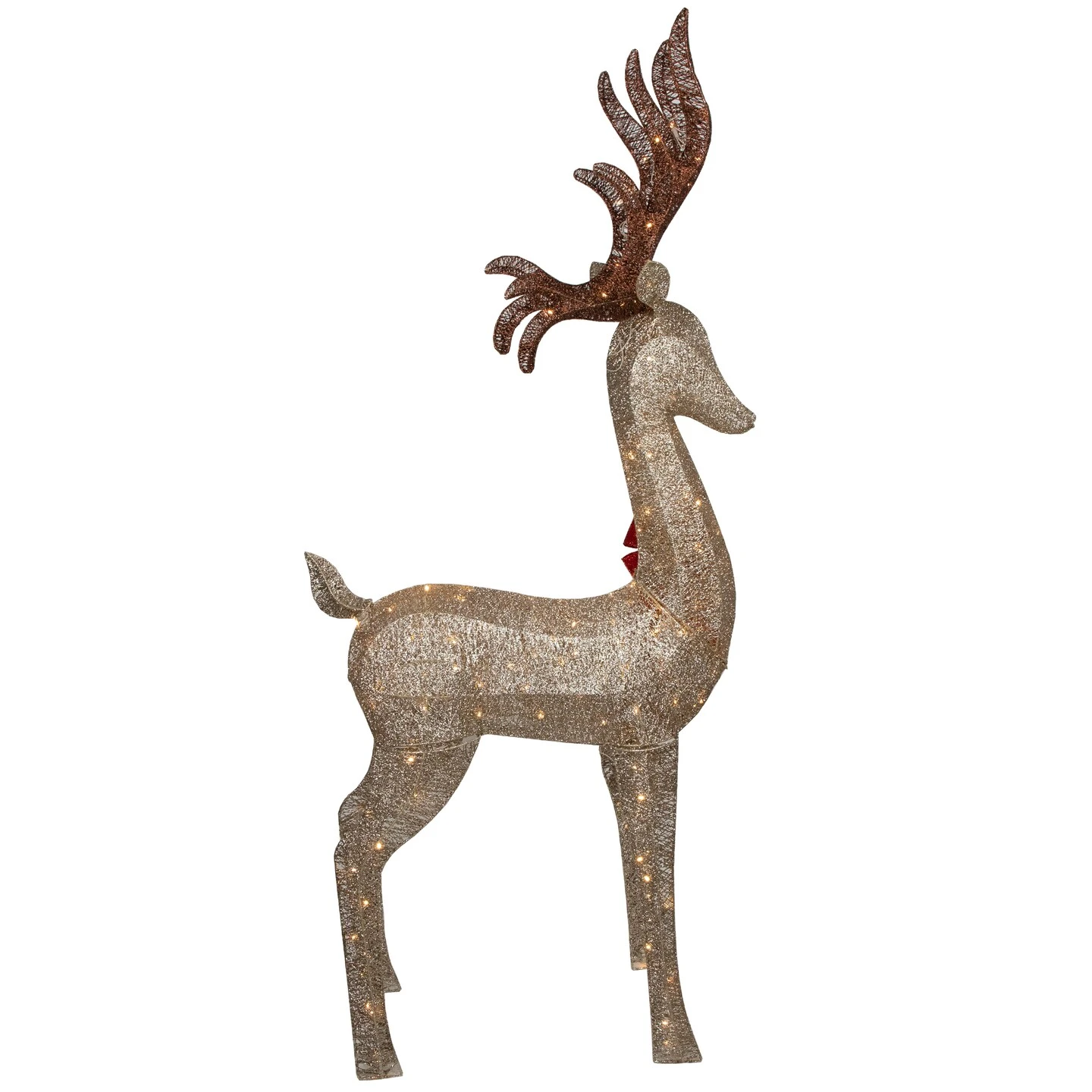 Northlight 74" LED Lighted Champagne Deer With Red Bow Outdoor Christmas Decoration Gold 8 Northlight 74" LED Lighted Champagne Deer With Red Bow Outdoor Christmas Decoration Gold - Image 6