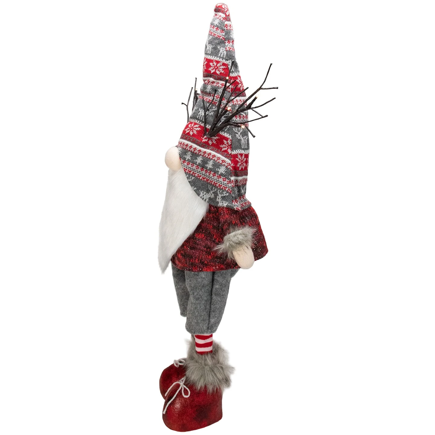 Northlight LED Lighted Nordic Hat Standing Santa Christmas Gnome With Antlers - 30" - Gray Red 7 Northlight LED Lighted Nordic Hat Standing Santa Christmas Gnome With Antlers - 30" - Gray Red - Image 5