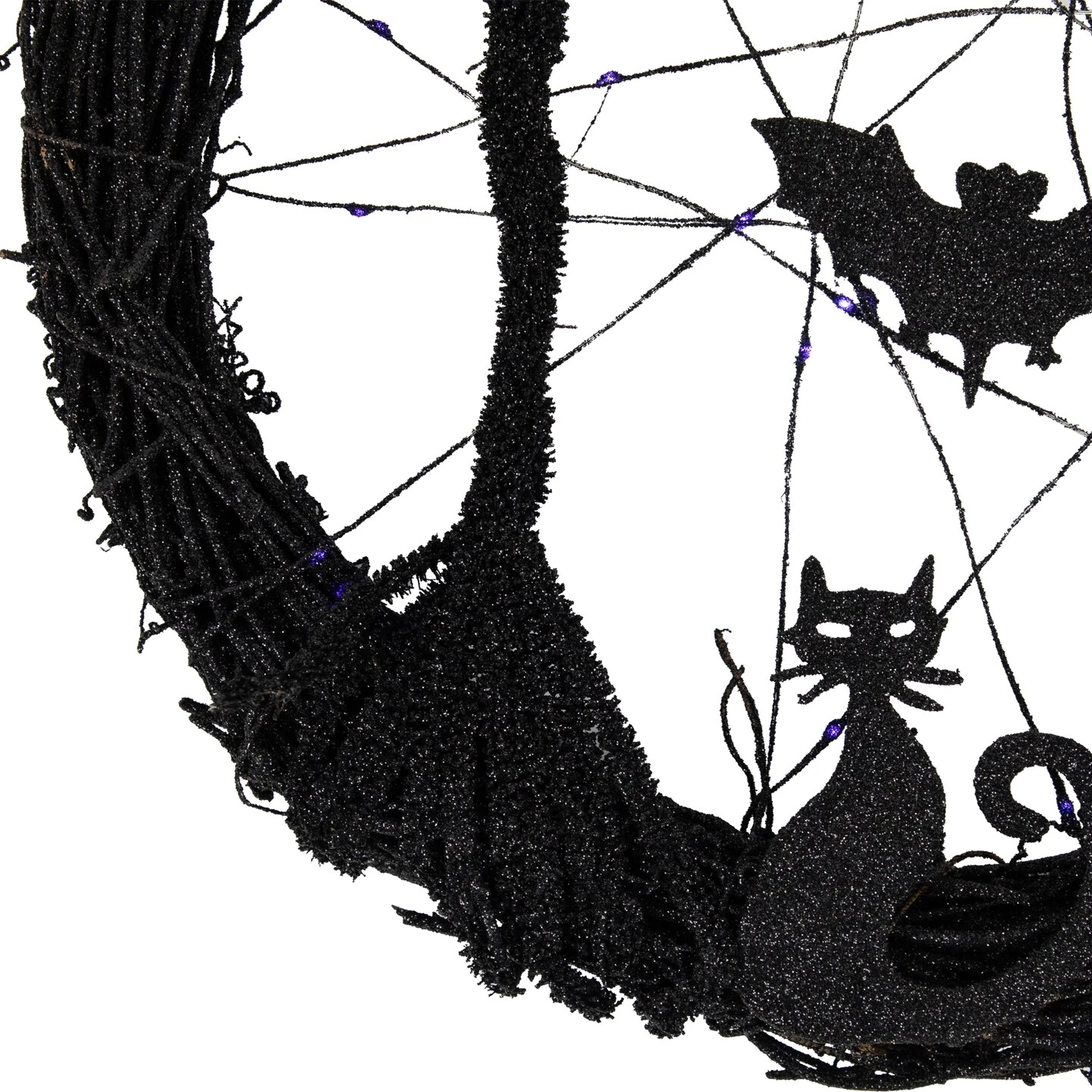 Northlight LED Lighted Black Twig Halloween Wreath With Bats - 13" - Purple Lights 8 Northlight LED Lighted Black Twig Halloween Wreath With Bats - 13" - Purple Lights - Image 6