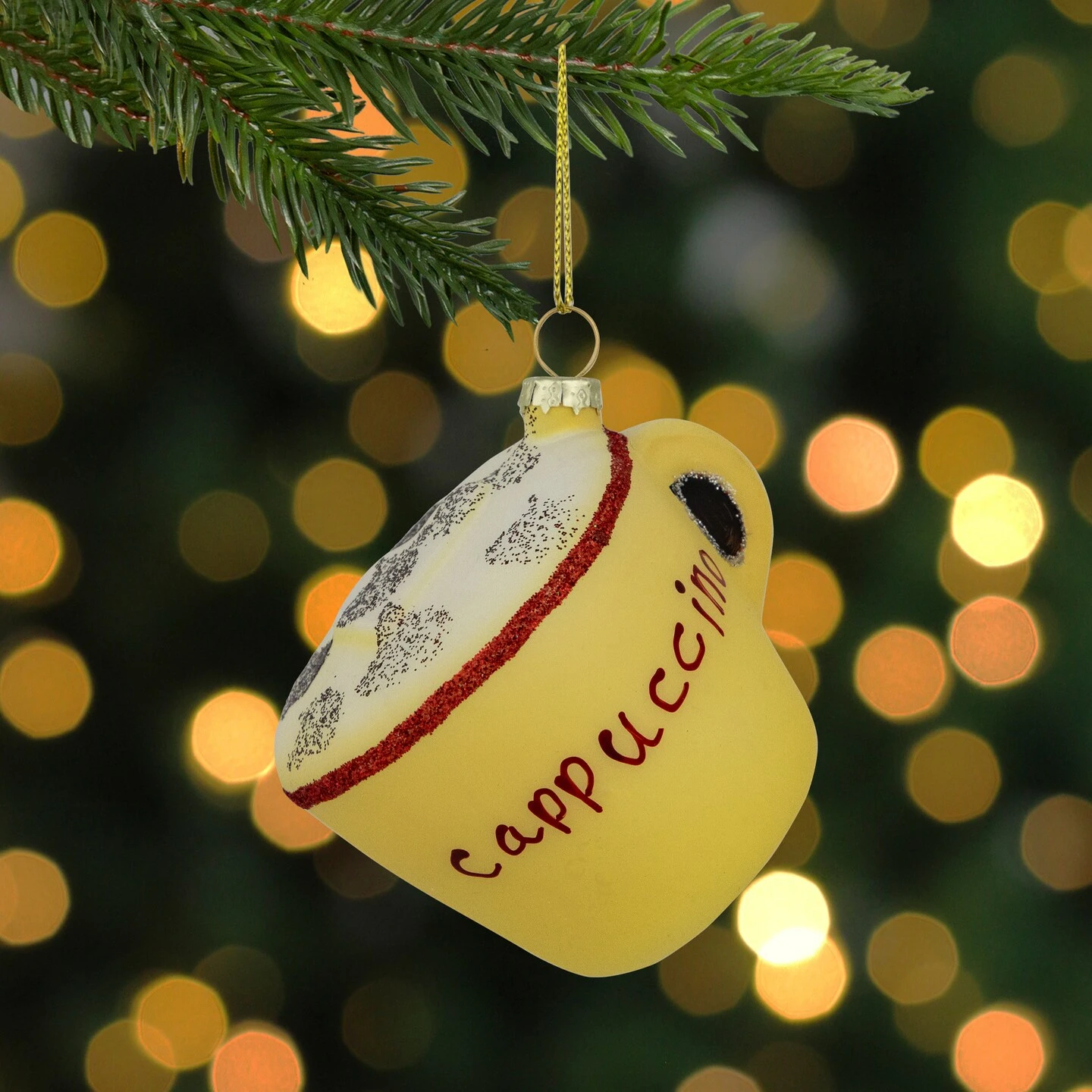 Northlight 4" Glittered Cappucino Glass Christmas Ornament Yellow 5 Northlight 4" Glittered Cappucino Glass Christmas Ornament Yellow - Image 3