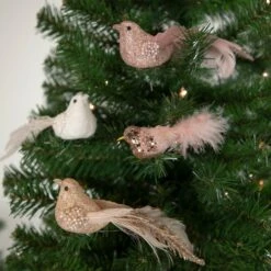 Northlight Sequin Clip On Birdwith Feather Tail Christmas Ornament - 4" - Gold And Pink -Northlight 5764636200907170464