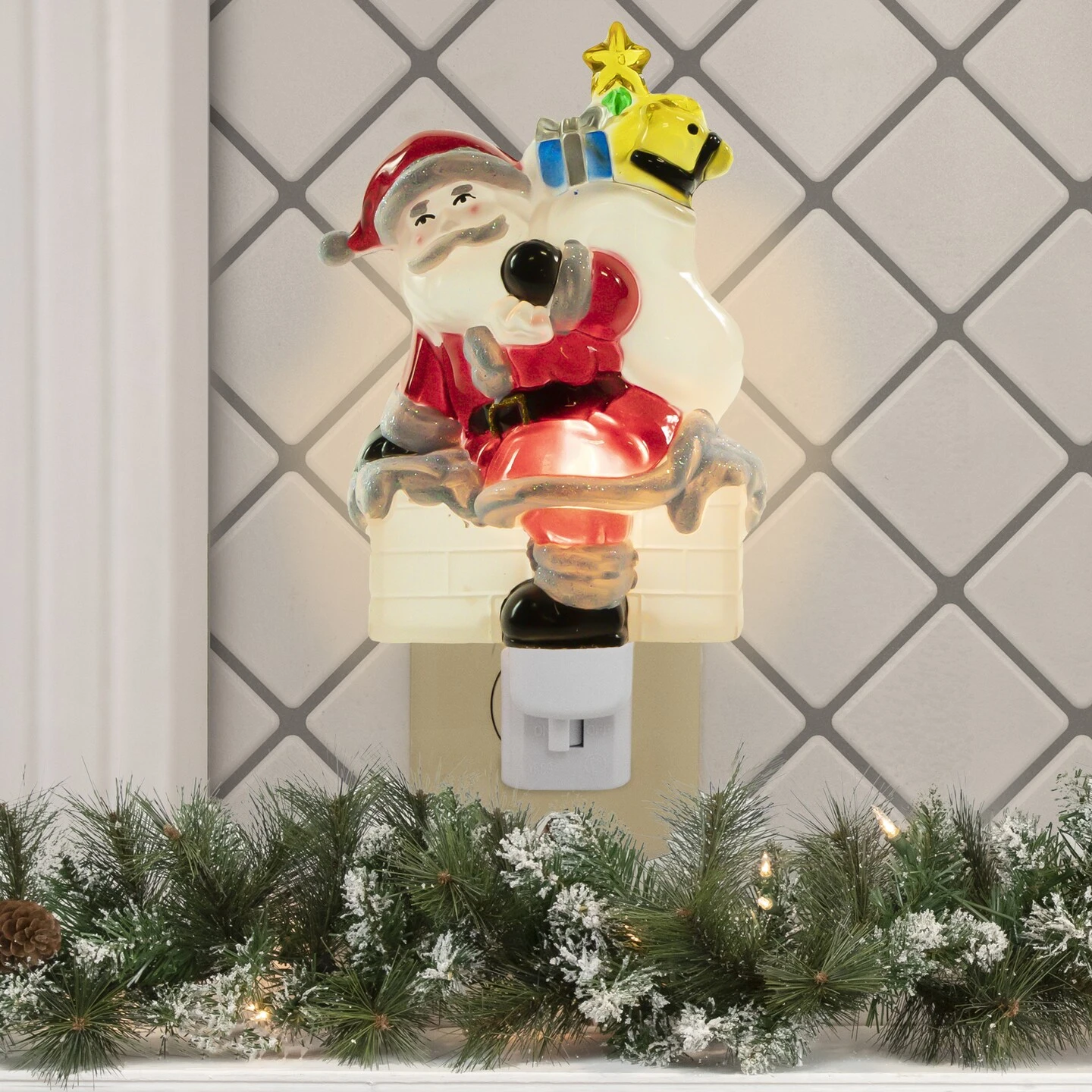 Northlight Santa In Chimney Frosted Christmas Night Light - 6.25" Red 5 Northlight Santa In Chimney Frosted Christmas Night Light - 6.25" Red - Image 3