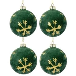 Northlight Velvet Glass Christmas Ball Ornaments With Gold Snowflakes - 3" (75mm) - Green - 4ct 17 Northlight Velvet Glass Christmas Ball Ornaments With Gold Snowflakes - 3" (75mm) - Green - 4ct -Northlight 5764636201136808608 2